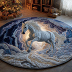 Ice Cave Stallion Round Mat Rug - washable non-slip printed rug