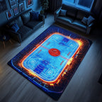 Ice Hockey Rink area rug in a living room