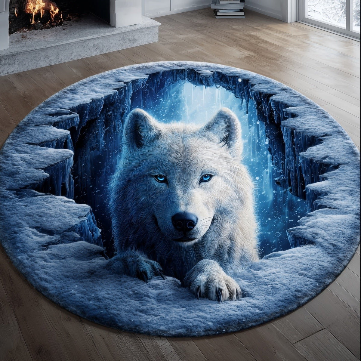 Ice Tunnel Watcher Round Mat Rug - washable non-slip printed rug