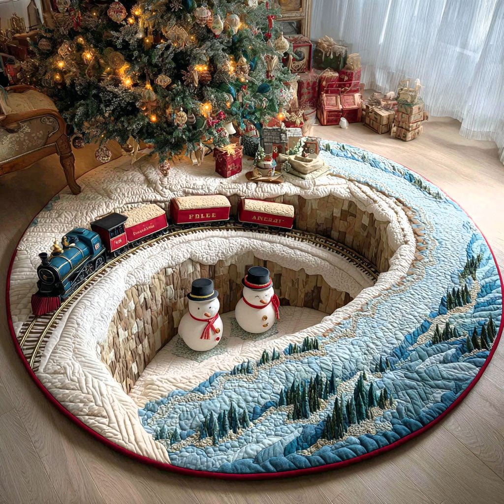 Icicle Valley Round Mat Rug - washable non-slip printed rug
