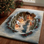 Icy Christmas Village area rug in a living room