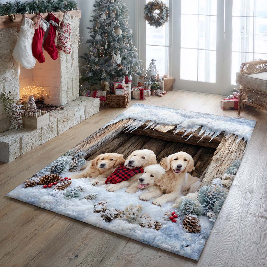 Icy Golden Hollow area rug in a living room