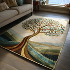 Icy Roots area rug in a living room