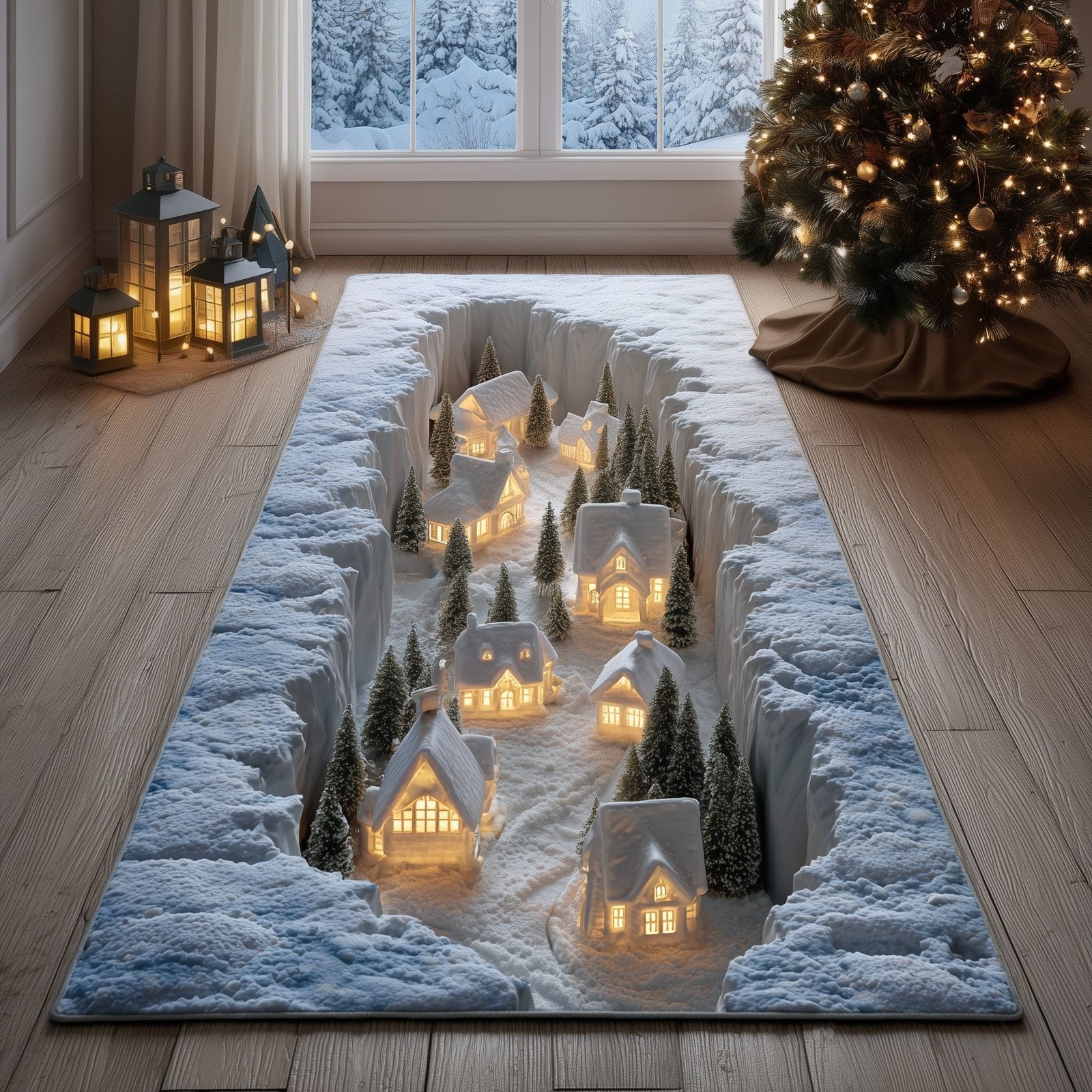 Icy Village Runner Rug - Nature Design | Serene Runner Rug