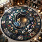 In Wonderland Round Mat Rug - washable non-slip printed rug