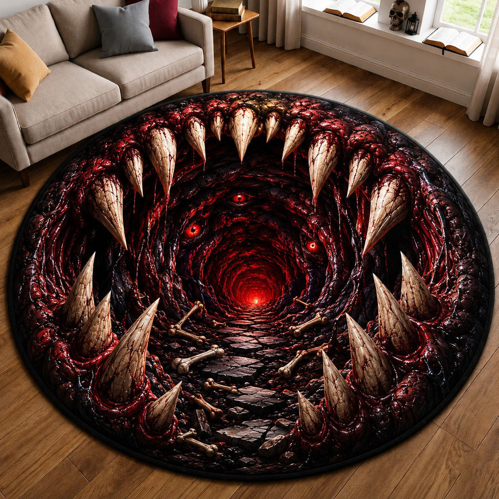 Infernal Monster Maw Abyss Round Mat Rug - Nature Design | Serene Home Decor