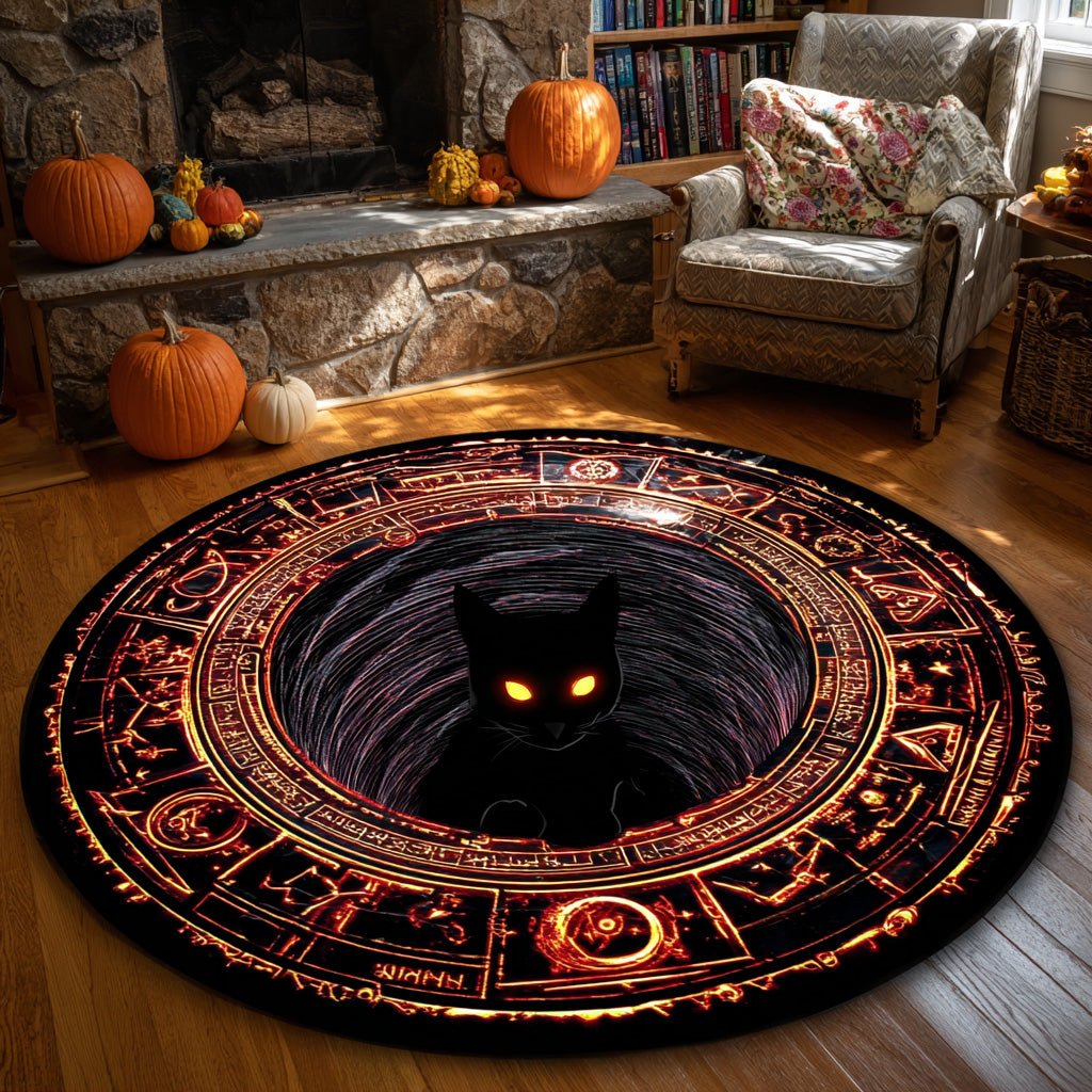 Inferno Cat Round Mat Rug - Cute Pet Design | Animal Printed Home Decor