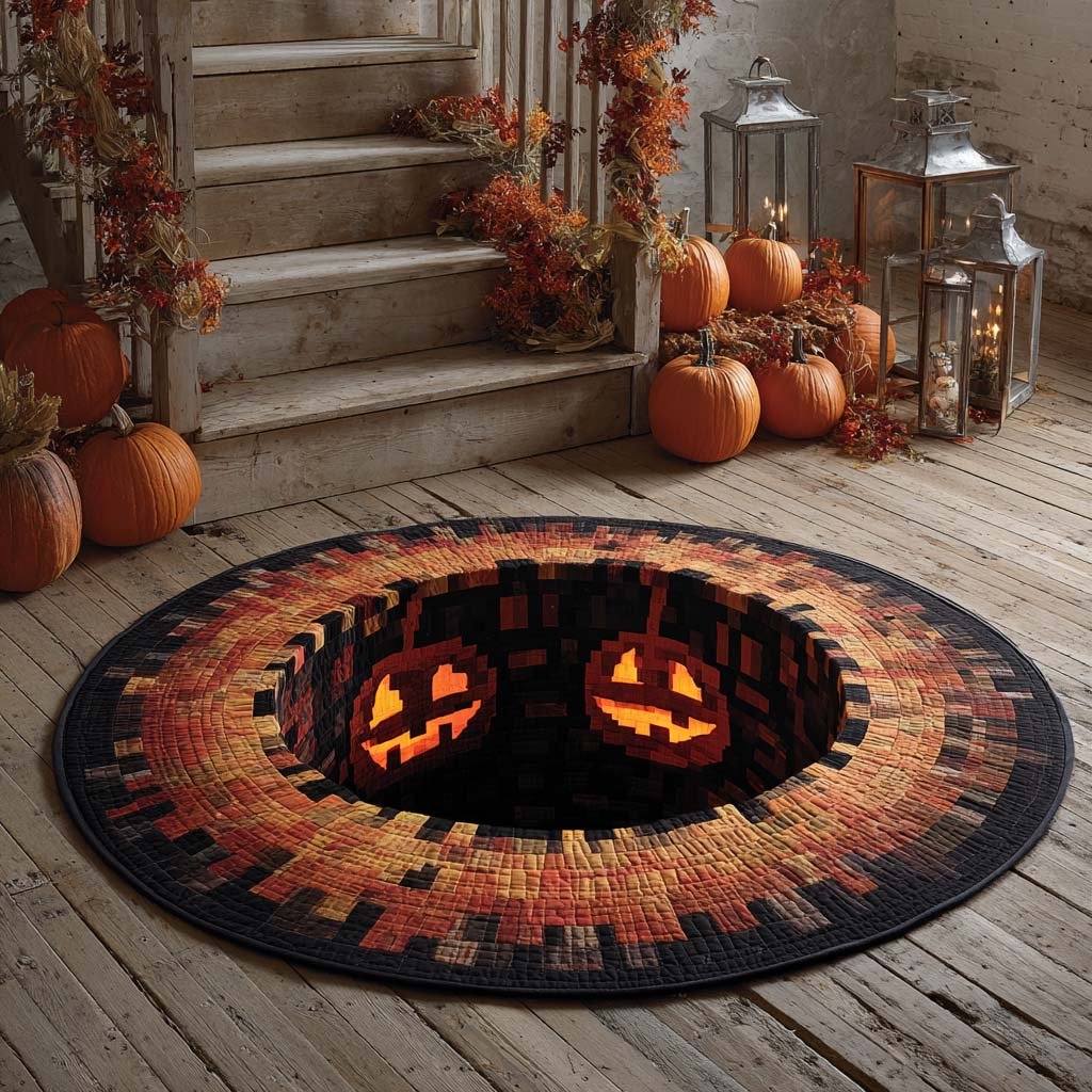 Inferno Descent Round Mat Rug - washable non-slip printed rug