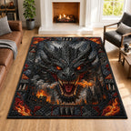 Inferno Dragon Apocalypse area rug in a living room