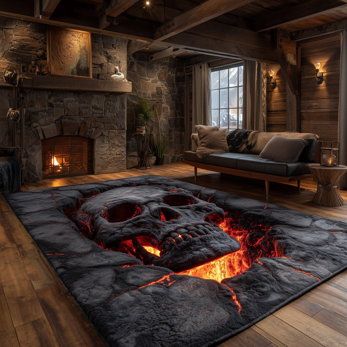 Inferno Escape area rug in a living room