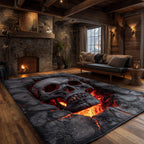 Inferno Escape area rug in a living room