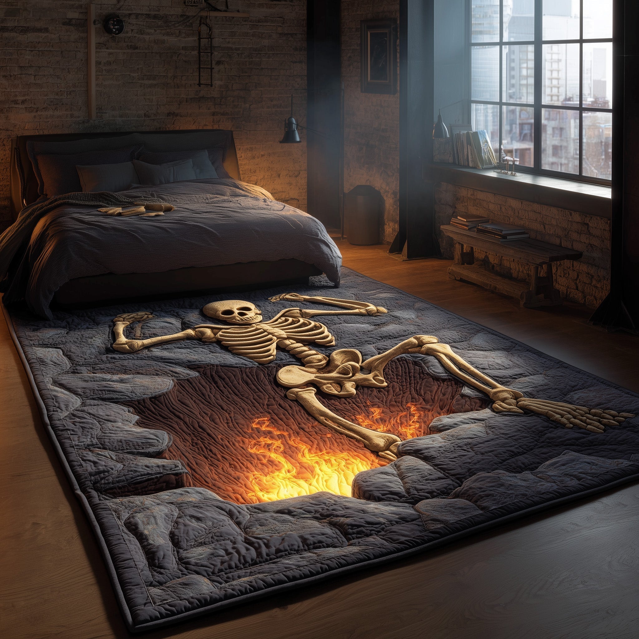 Inferno Escape area rug in a living room