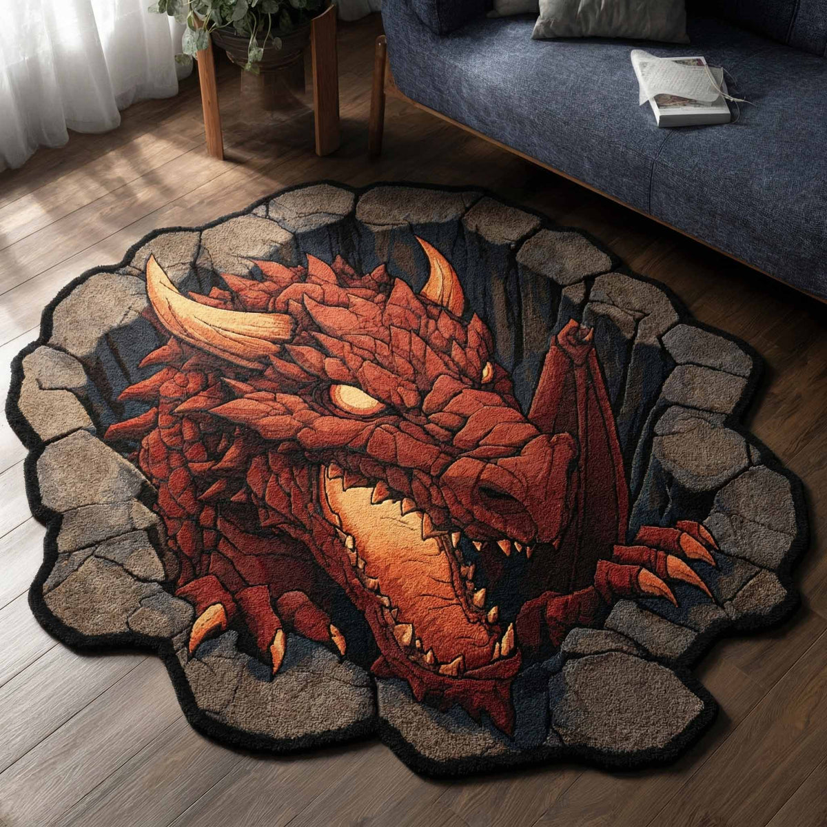 Inferno Maw Custom Shape Area Rug - Nature Design | Die-Cut Non-Slip Rug - washable non-slip printed rug