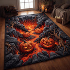 Inferno Pumpkin area rug in a living room