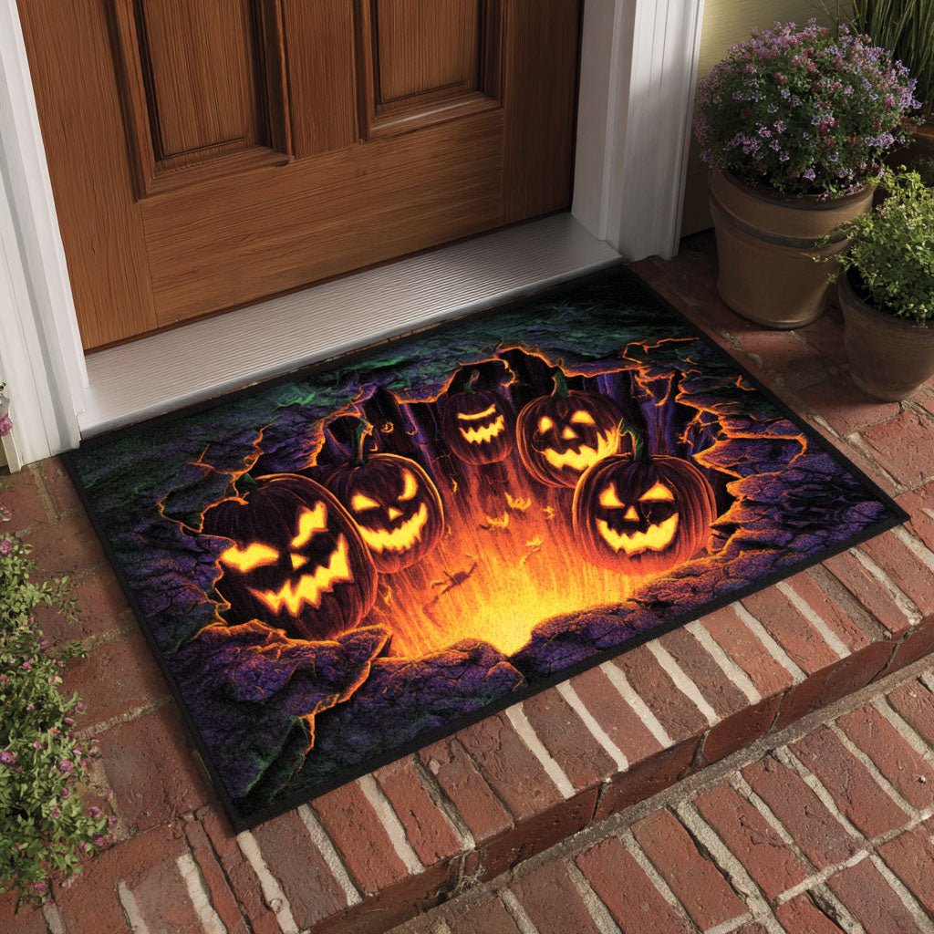 Inferno Pumpkin Doormat - Seasonal Holiday Design | Printed Welcome Doormat