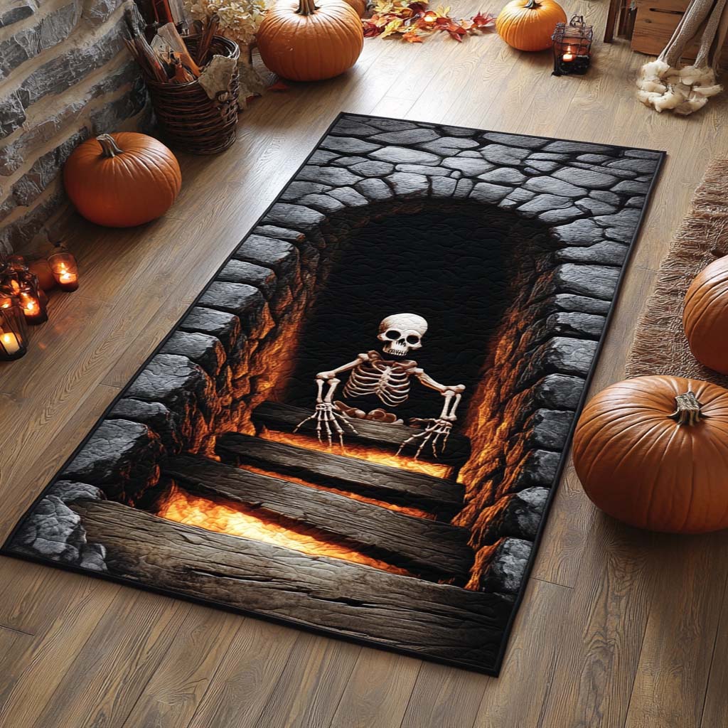 Inferno Skeleton area rug in a living room