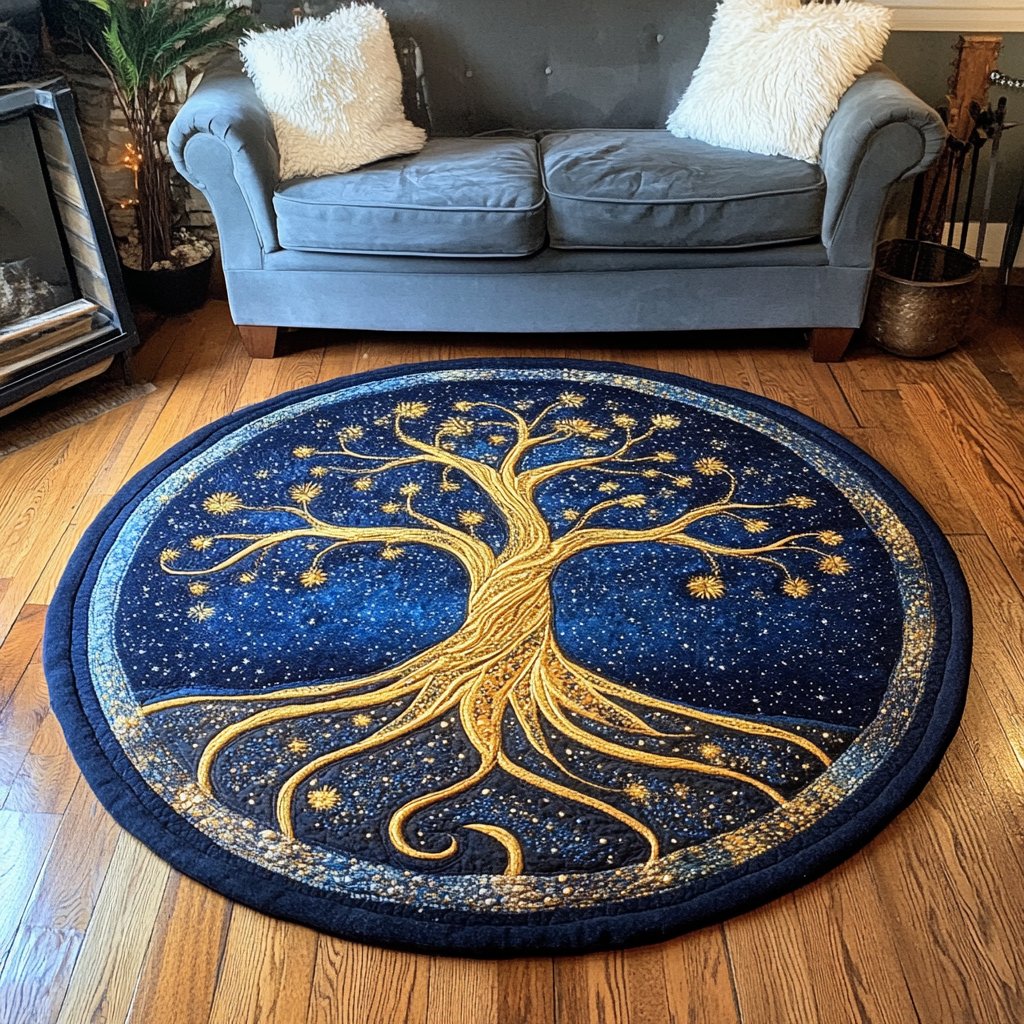 Infinite Branches Round Mat Rug - washable non-slip printed rug