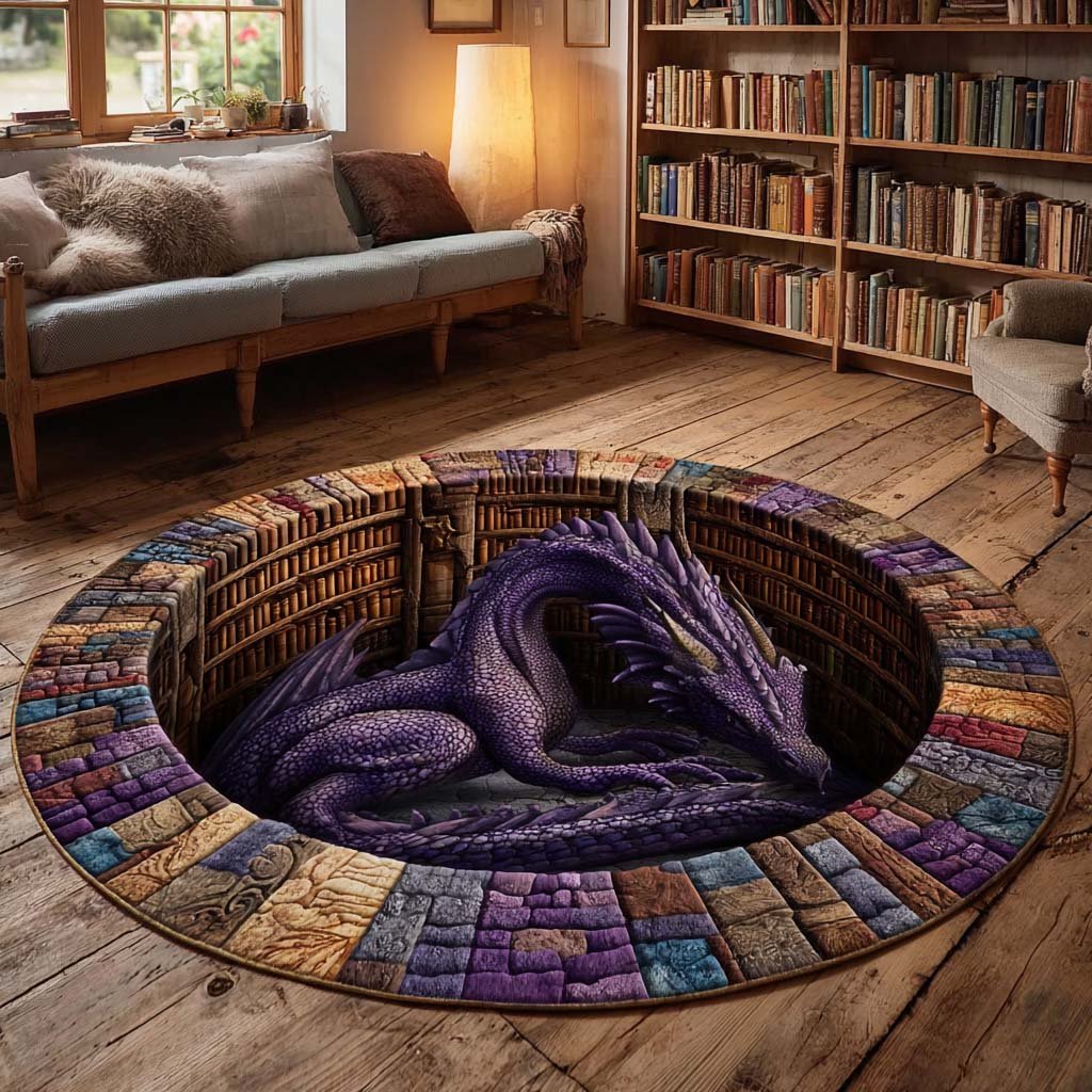 Infinite Dragon Library Round Mat Rug - washable non-slip printed rug
