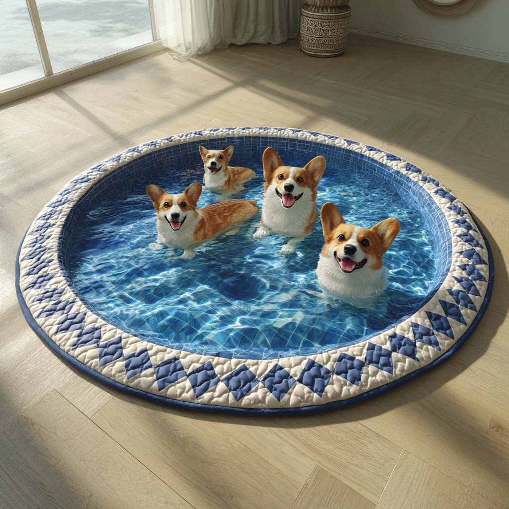 Infinity Corgi Round Mat Rug - Cute Pet Design | Animal Printed Home Decor
