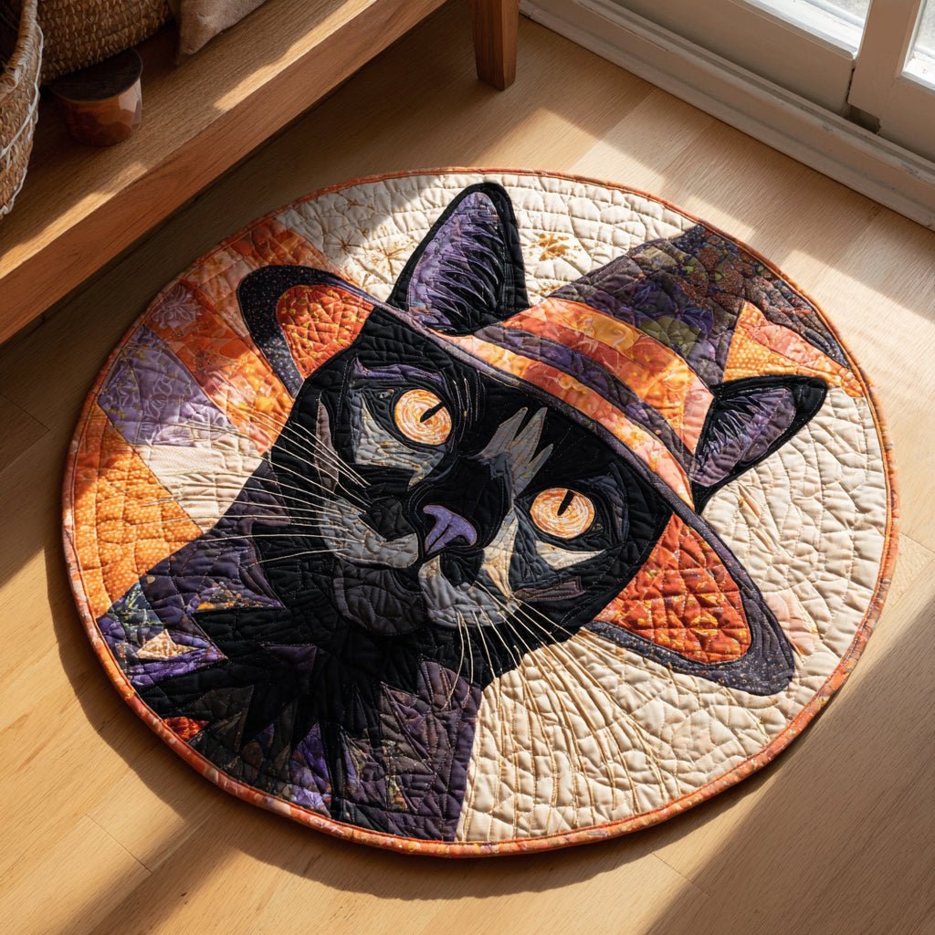 Intricate Black Cat Halloween Round Mat Rug - Cute Pet Design | Animal Printed Home Decor
