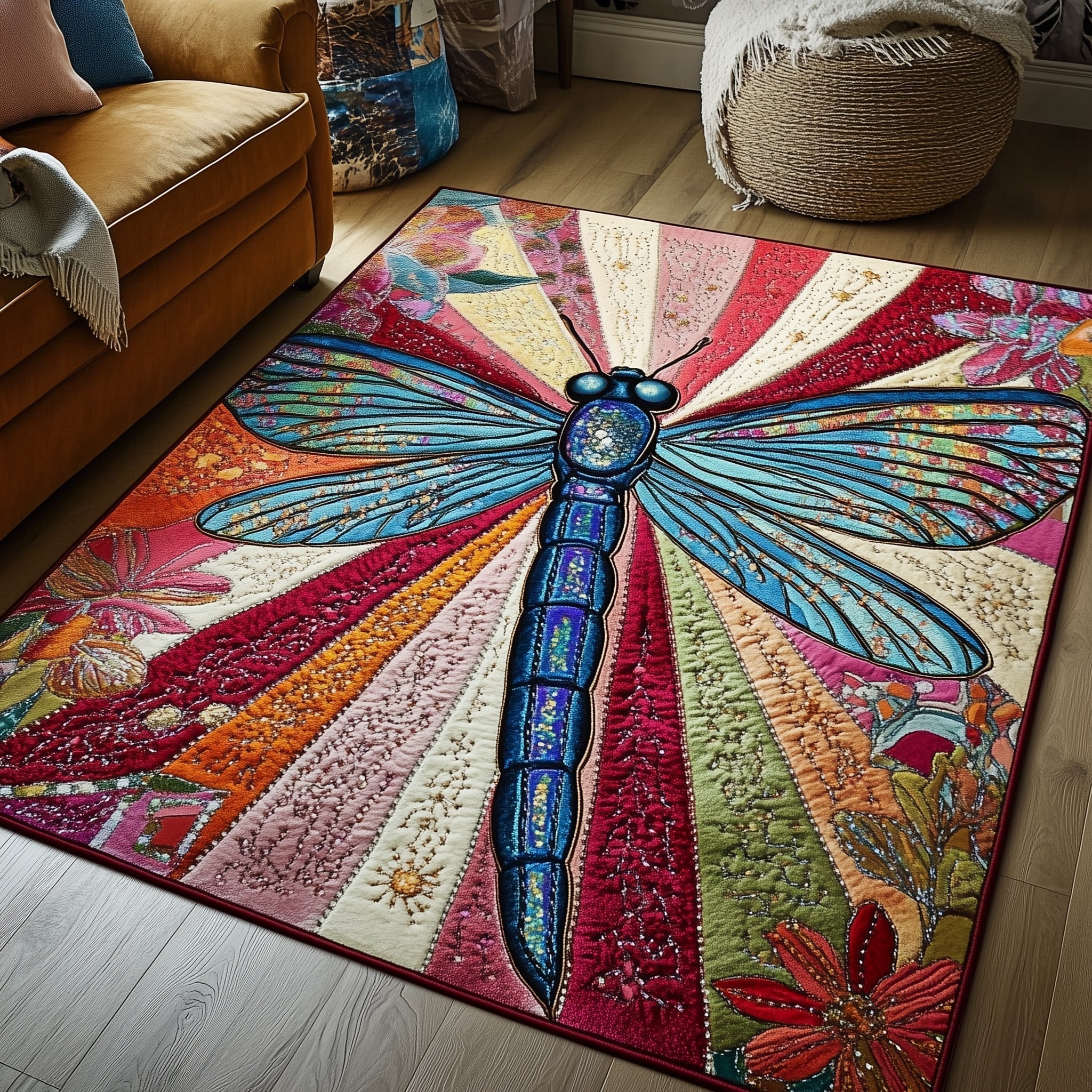 Iridescent Flight area rug in a living room