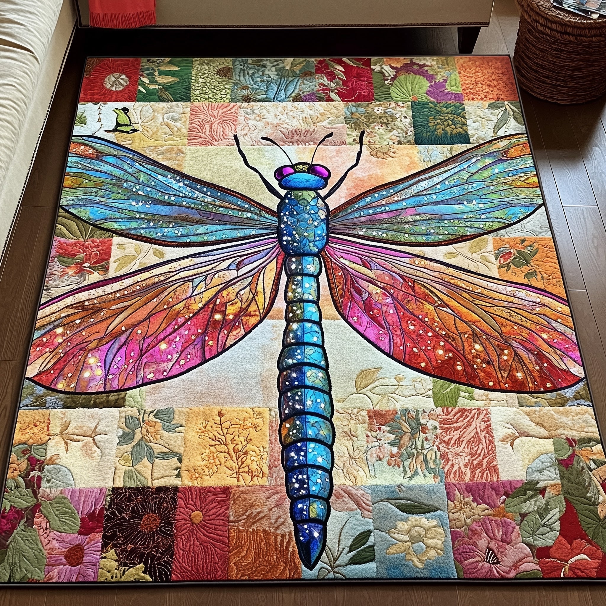 Iridescent Flight area rug in a living room