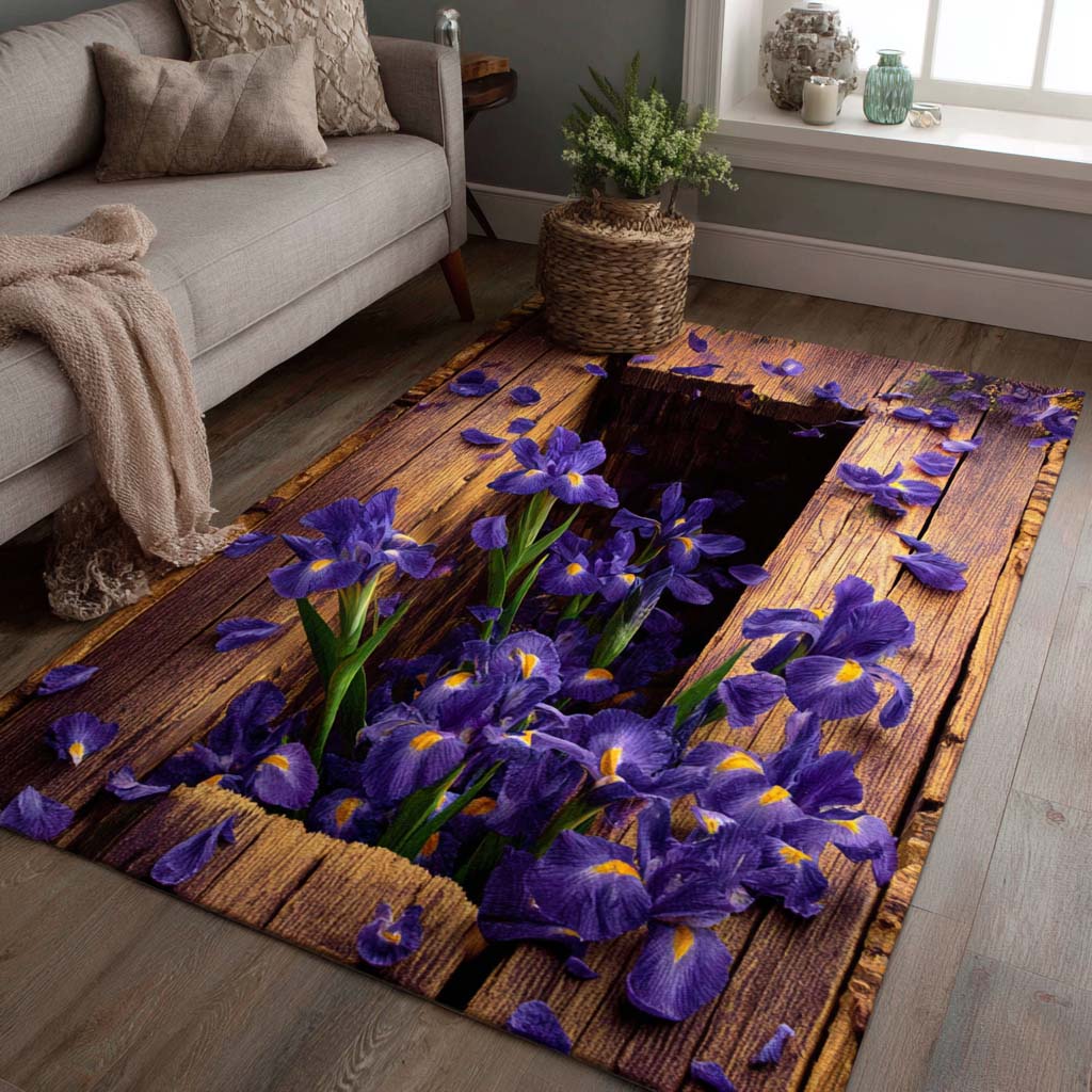 Iris Garden area rug in a living room