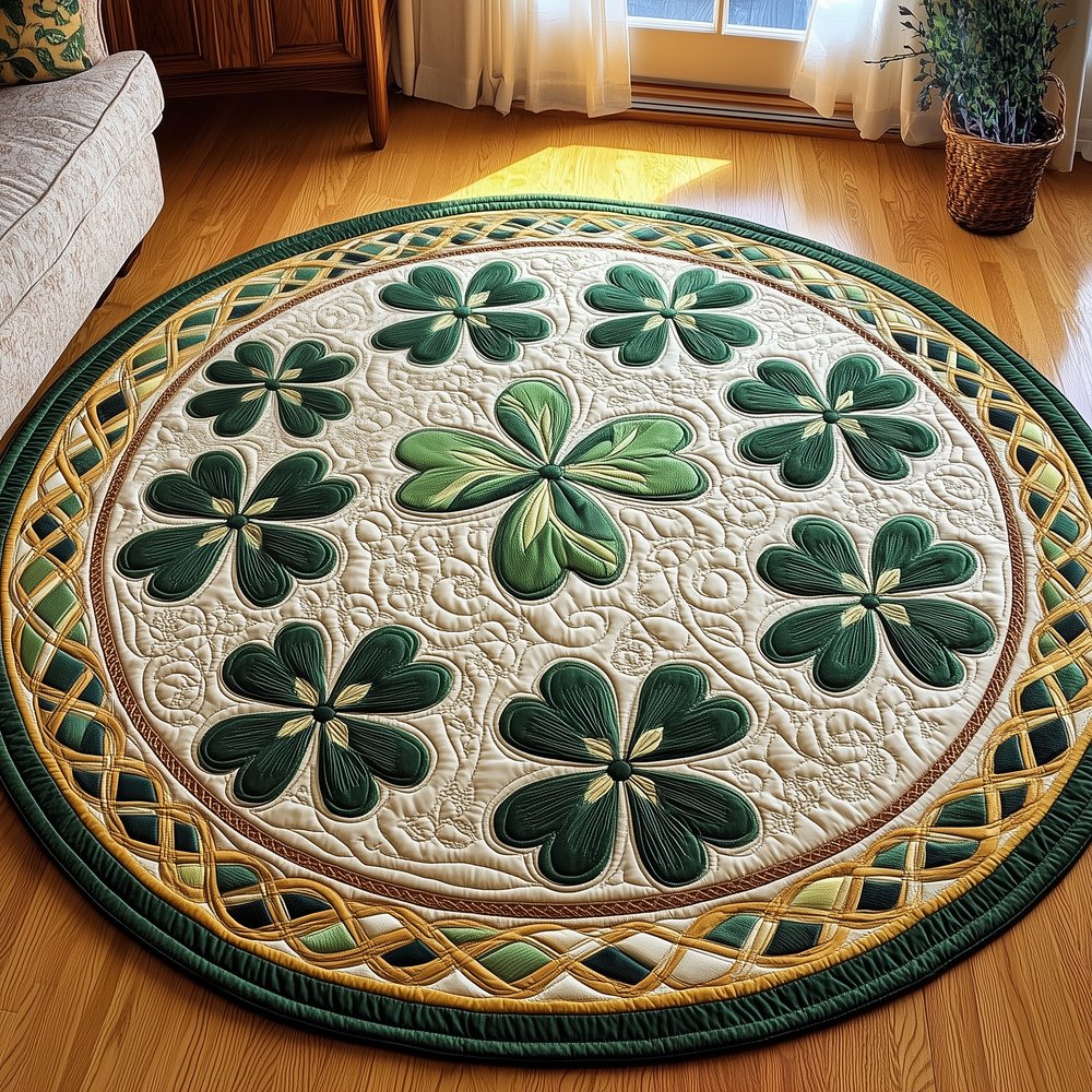 Irish Shamrock Round Mat Rug - washable non-slip printed rug