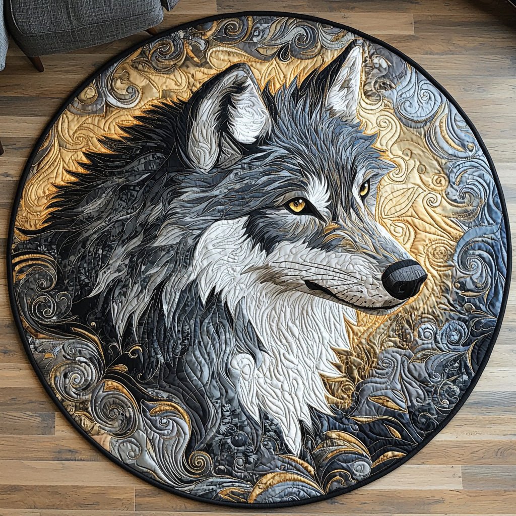Iron Wolf Round Mat Rug - washable non-slip printed rug