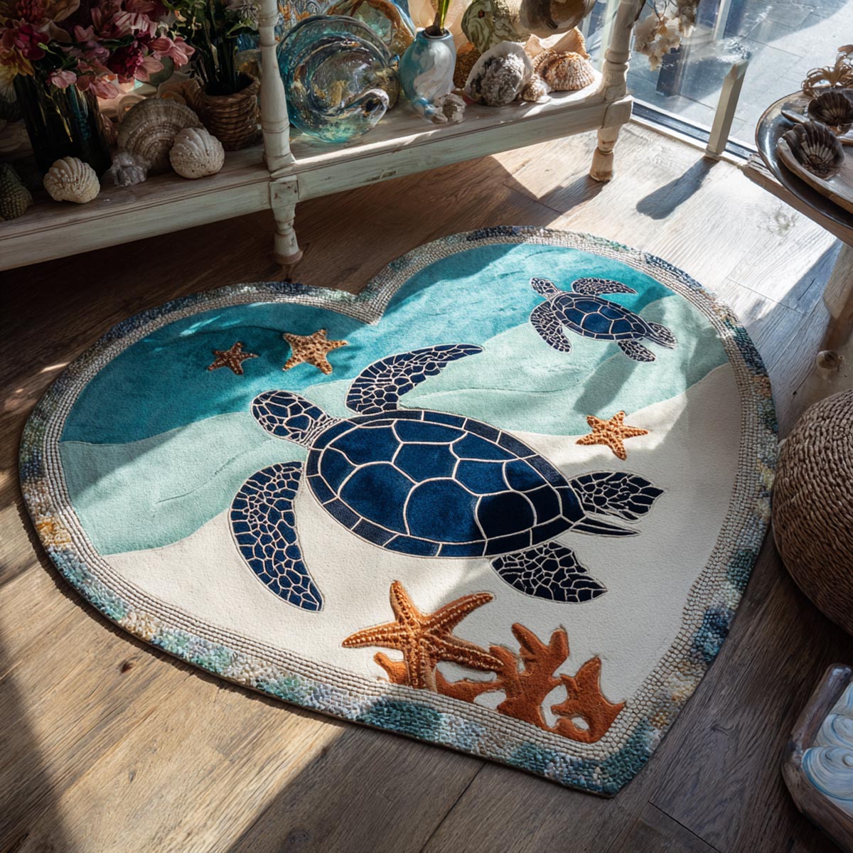 Island Calm Custom Shape Area Rug - Nature Design | Die-Cut Non-Slip Rug - washable non-slip printed rug