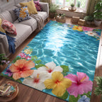 Island Hibiscus area rug in a living room