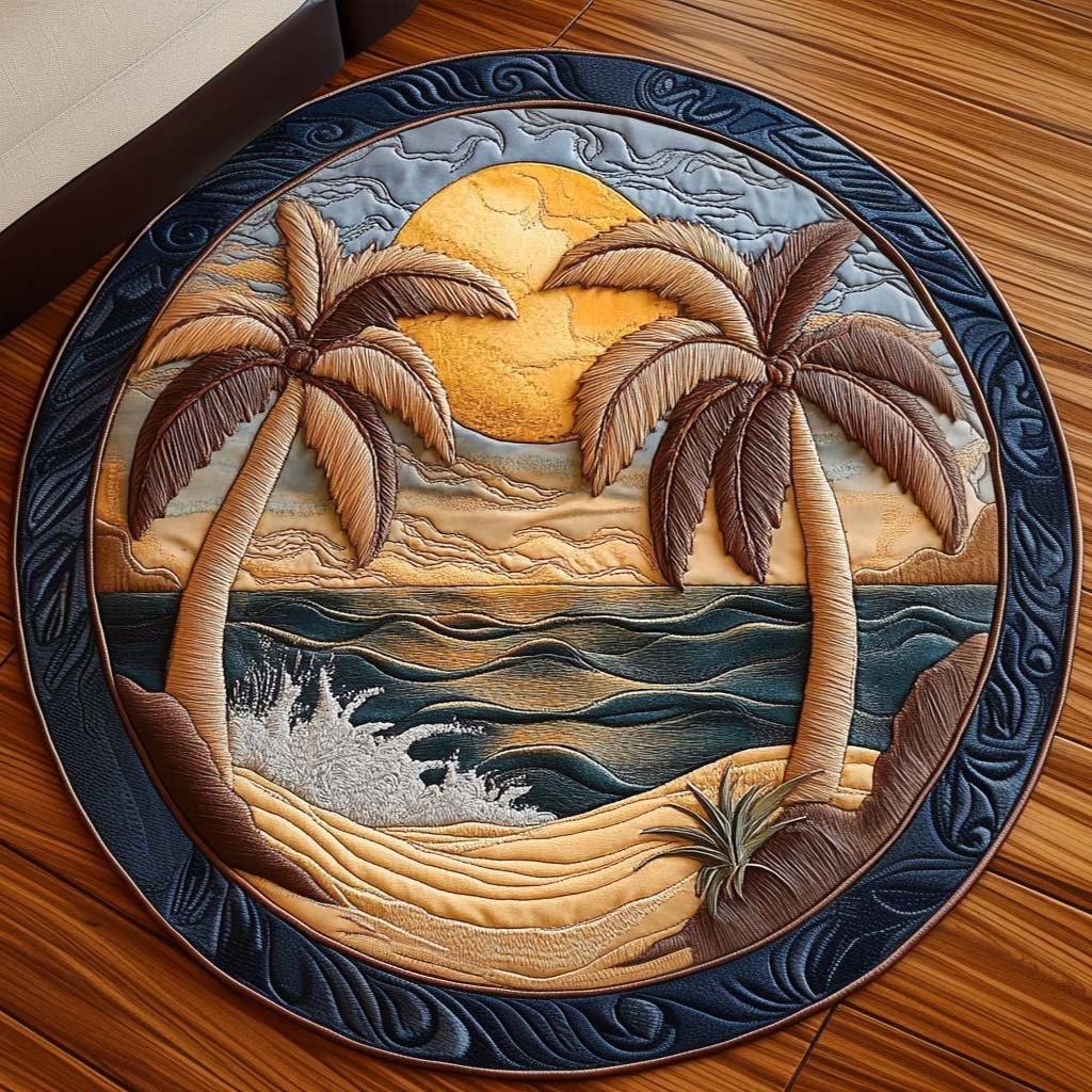 Island Retreat Round Mat Rug - washable non-slip printed rug