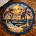 Island Retreat Round Mat Rug - washable non-slip printed rug