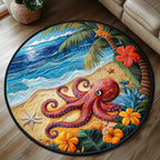 Island Spiral Round Mat Rug - washable non-slip printed rug