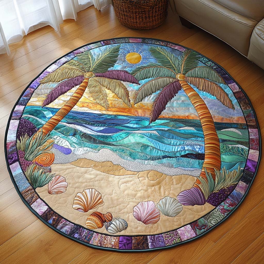 Island Whisper Round Mat Rug - washable non-slip printed rug