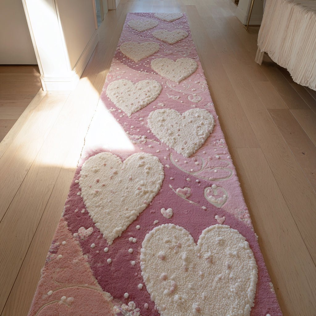 Ivory Heart Pattern Runner Carpet Runner Rug - Cute Pet Design | Animal Printed Runner Rug