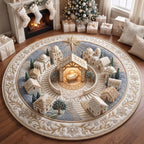 Ivory Nativity Round Mat Rug - Nature Design | Serene Home Decor - washable non-slip printed rug