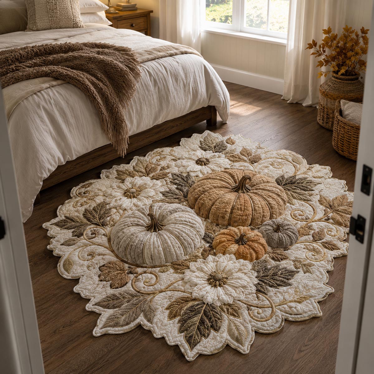 Ivory Pumpkin Lace Custom Shape Area Rug - Seasonal Design | Die-Cut Non-Slip Rug - washable non-slip printed rug