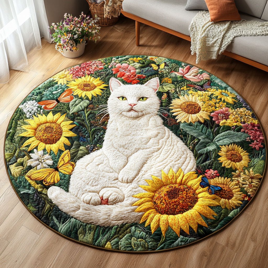 Ivory Whiskers Round Mat Rug - washable non-slip printed rug