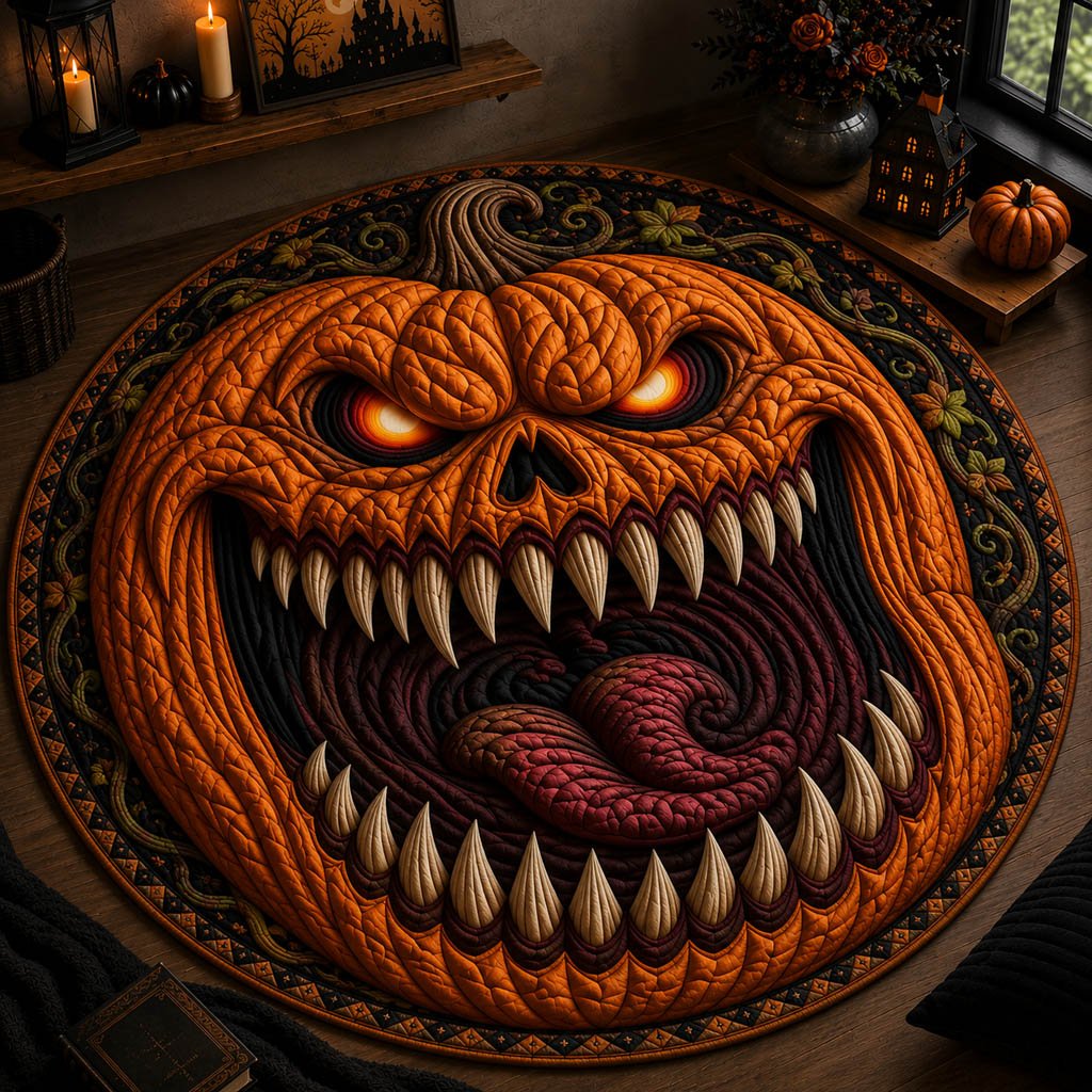 Jack Lantern Grin Round Mat Rug - washable non-slip printed rug