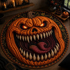 Jack Lantern Grin Round Mat Rug - washable non-slip printed rug