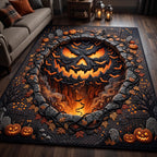 Jack O Lantern Pit area rug in a living room