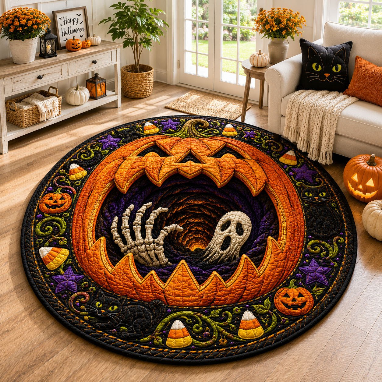 Jack O Lantern Portal Round Mat Rug - Nature Design | Serene Home Decor