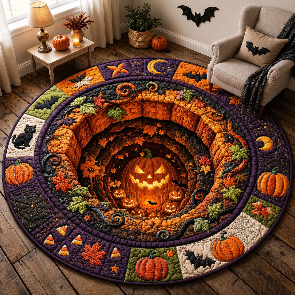 Jack O Lantern Pumpkin Pit Round Mat Rug - Nature Design | Serene Home Decor