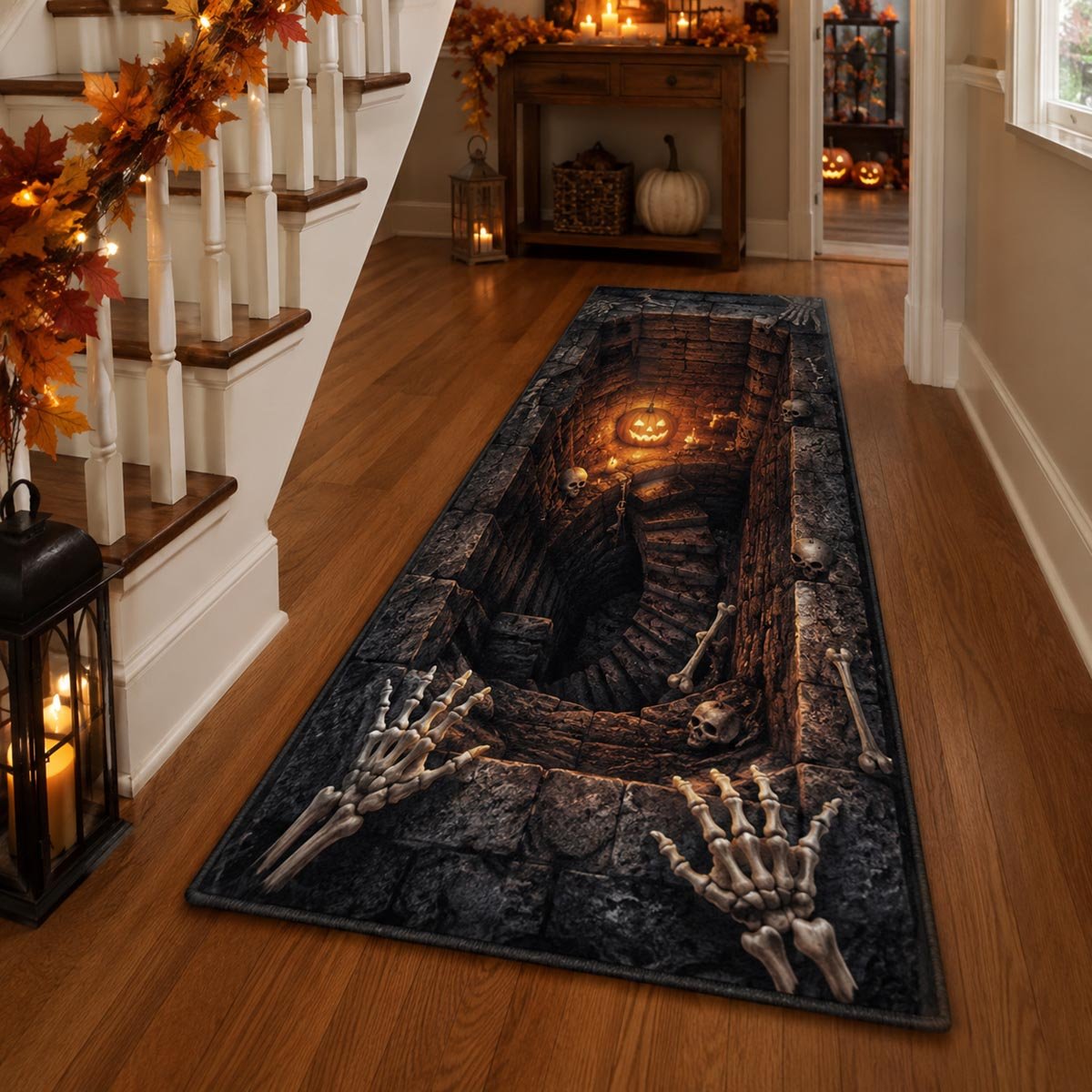 Jack O Lantern Trail Runner Carpet Runner Rug - Cute Pet Design | Animal Printed Runner Rug