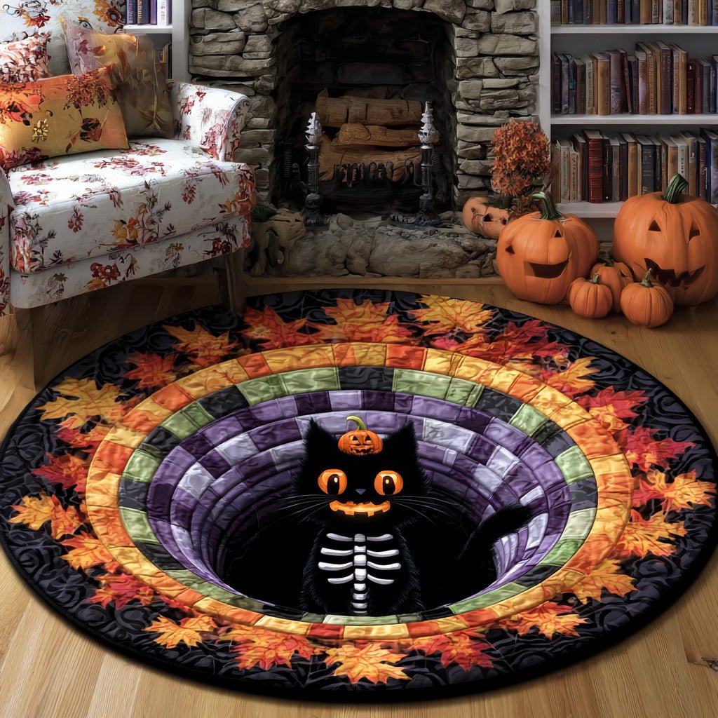 Jackbone Cat Round Mat Rug - washable non-slip printed rug