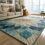 Jade Rosette area rug in a living room