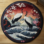 Japanese Crane Charm Round Mat Rug - washable non-slip printed rug