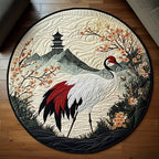 Japanese Crane Pagoda Round Mat Rug - washable non-slip printed rug
