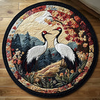 Japanese Crane Scenery Round Mat Rug - washable non-slip printed rug
